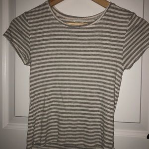 Grey and White Striped T-Shirt